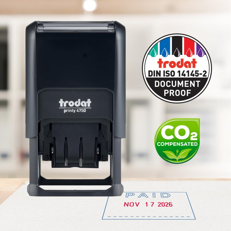 Trodat Printy 4750 Date Stamp with English Message Paid â€“ Self Inking, Red Ink Date and Blue Ink Text - Image 5